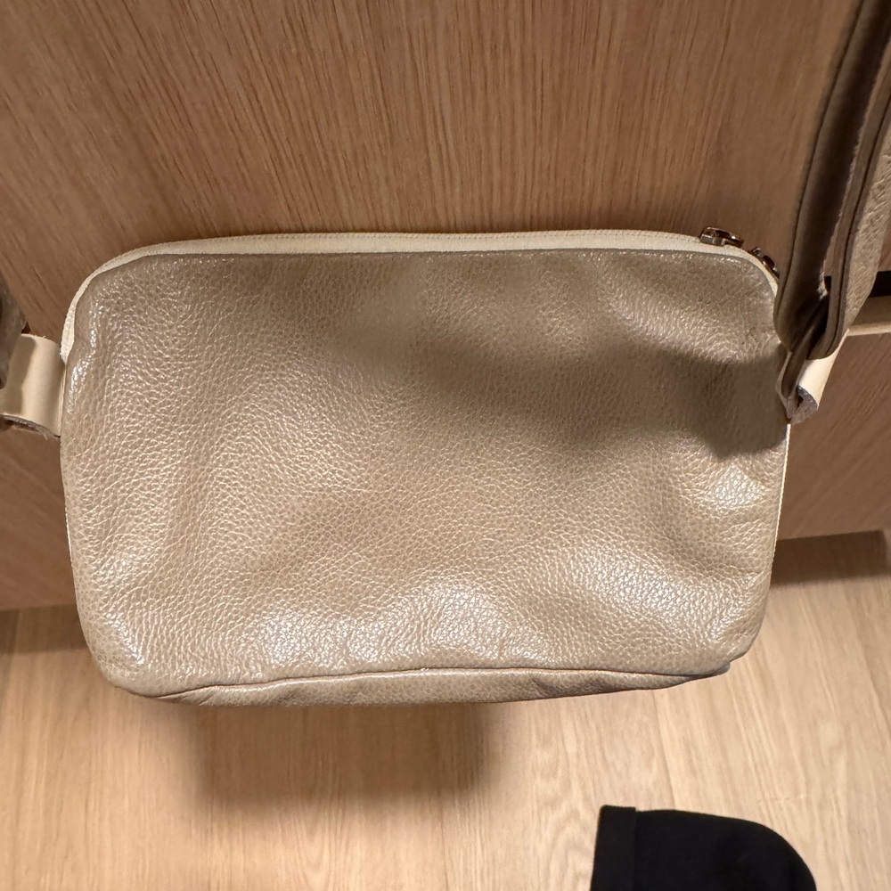 Beige Crossbody Shoulder Bag - Minimal Leather Shoulder Bag